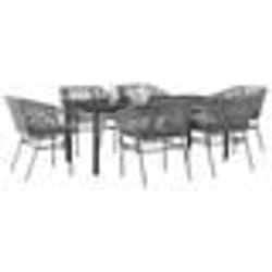 vidaXL Ensemble à manger jardin coussins 7 pcs gris poly rotin verre