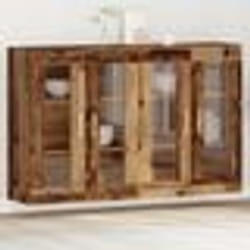 Buffet rustique - vidaXL - Chêne massif - Finition vieillie - Portes en verre - Étagères intégrées