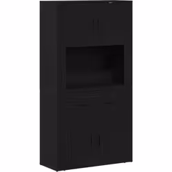 Ce haut meuble se démarque avec son ambiance moderne et sa finition chêne noir classe. Fait en matériau solide, sa surface te ...