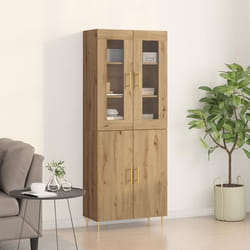Buffet haut - vidaXL - Artisan Oak - 4 portes - Chêne massif - Poignées dorées