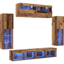 Ensemble De 8 Unités Murales TV Avec Éclairage LED En Bois Ancien En Bois D'ingénierie vidaXL