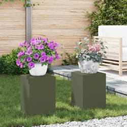 vidaXL Supports pour plantes 2 pcs Vert olive 24 x 24 x 35 cm Acier