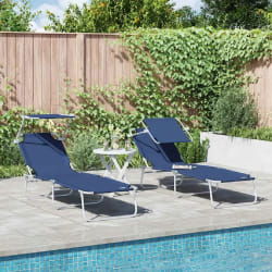 vidaXL Ensemble de Transats Pliants 2 pcs avec Auvent en Tissu Oxford Bleu 600D