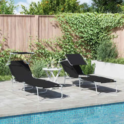 vidaXL Chaises longues pliantes 2 pcs avec auvent en tissu Oxford 600D noir