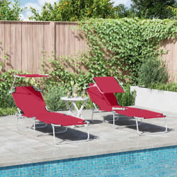 vidaXL Transats pliants 2 pcs avec auvent Tissu Oxford Rouge 600D