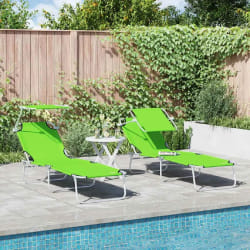 vidaXL Chaises Longues Pliantes 2 pcs avec Auvent Vert Tissu Oxford 600D