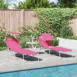 vidaXL Chaises Longues Pliantes 2 pcs avec Auvent Rose Tissu Oxford 600D
