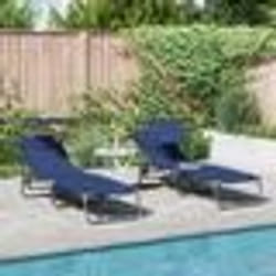 vidaXL Chaises longues pliantes 2 pcs avec auvent en tissu Oxford 600D bleu