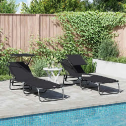 vidaXL Chaises longues pliantes 2 pcs avec auvent Noir tissu Oxford 600D