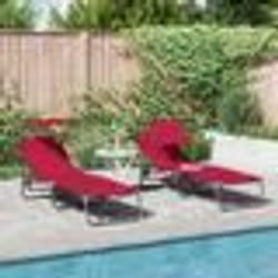 vidaXL Chaises longues pliantes 2 pcs avec auvent rouge en tissu Oxford 600D