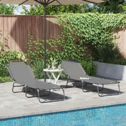 vidaXL Chaise longue pliante 2 pcs portable en tissu Oxford gris 600D