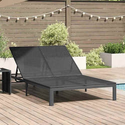 Chaise longue vidaXL avec coussins et roues pour 2 personnes en poly rattan noir