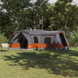 Tente de camping - VIDAXL - 680 x 510 x 210 cm - Toit avec rangement - Polyester 185T enduit PU - Gris/Orange