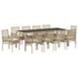 vidaXL Ensemble de repas de jardin 11 pcs Beige 250 x 100 x 75 cm