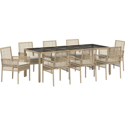 Ensemble de salle à manger de jardin 9 pièces avec coussins en poly rattan beige vidaXL