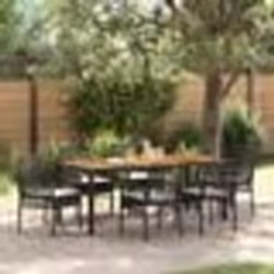 vidaXL Ensemble de salle à manger de jardin de 7 pièces avec coussins en poly rattan noir