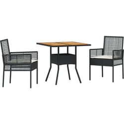 Vidaxl - Ensemble de Salle à Manger de Jardin 3 Pièces avec Coussins Noir Poly Rattan