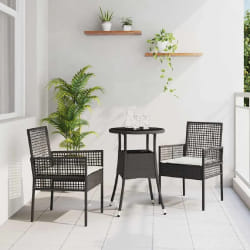vidaXL Ensemble de Salle à Manger de Jardin 3 Pièces Noir Poly Rotin