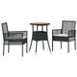 vidaXL Ensemble de Salle à Manger de Jardin de 3 Pièces Noir Poly Rattan