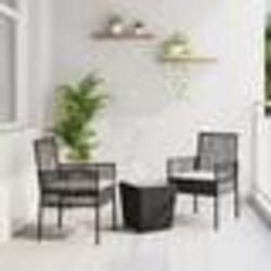 Ensemble de Bistro de Jardin 3 Pièces avec Coussins en Poly Rattan Noir