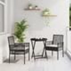Ensemble de Bistro de Jardin 3 Pièces avec Coussins Noir en Poly Rattan