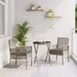Ensemble de Bistro de Jardin 3 Pièces avec Coussins Gris en Rattan Poly