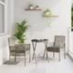 Ensemble de Bistro de Jardin 3 Pièces avec Coussins Gris en Rattan Poly