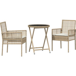 Ensemble de Bistro de Jardin 3 Pièces avec Coussins Beige en Poly Rattan Vidaxl
