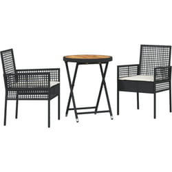 Vidaxl - Ensemble Bistro de Jardin 3 pièces avec Coussins en Poly Rattan Noir