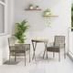 Ensemble Bistro de Jardin 3 Pièces avec Coussins Gris en Poly Rattan