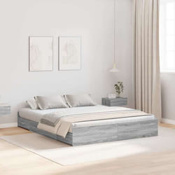 vidaXL Lit de Rangement Gris Sonoma 160 x 200cm en Bois dIngénierie avec Tiroirs Intégrés Design Minimaliste 3335282