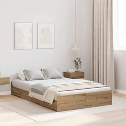 vidaXL Lit de rangement 120 x 200 cm en chêne artisan en bois aggloméré. Design minimaliste avec tête et pied de lit. 3335308