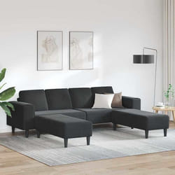 Canapé de salon en velours noir avec ottomans finition mate moderne dimensions 250 x 188 x 76 cm pieds effilés 3335127