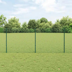 vidaXL Clôture en Maillon de Chaîne avec 10 Pieux U Verte 1x10 m Acier