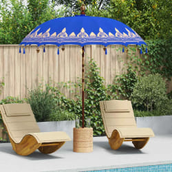 vidaXL Parasol balinais Bleu (210-220) x 260 cm Coton et bois massif