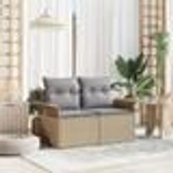 Canapé de jardin 2 places vidaXL avec coussins en poly rattan beige