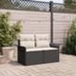Canapé de jardin 2 places vidaXL avec rangement et coussins en poly rotin noir