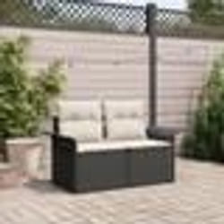 Canapé de jardin 2 places vidaXL avec rangement et coussins en poly rotin noir