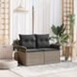 Canapé de jardin 2 places avec rangement et coussins en poly rattan gris