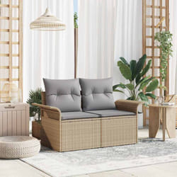 vidaXL Canapé de jardin 2 places avec rangement & coussins en rattan poly beige