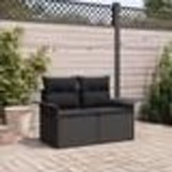 vidaXL Canapé de Jardin 2 Places avec Rangement & Coussins Noir Poly Rattan