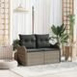Canapé de jardin 2 places avec coussins Gris en Poly Rattan