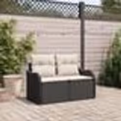 Canapé de jardin 2 places vidaXL avec rangement et coussins en poly rattan noir