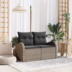 vidaXL Canapé de jardin 2 places avec rangement et coussins gris en poly rattan