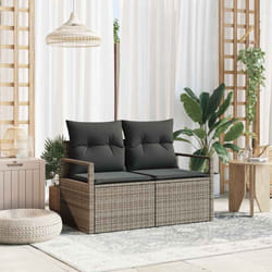 Sofa de jardin 2 places avec coussins gris en poly rotin