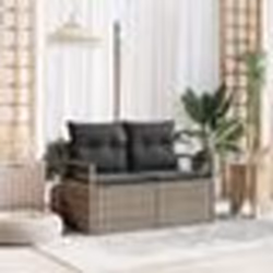 Canapé de jardin 2 places vidaXL avec rangement et coussins en poly rattan gris