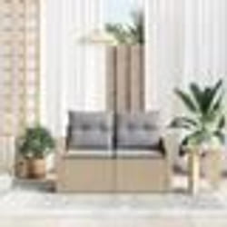 Canapé de jardin 2 places vidaXL avec coussins Beige en poly rotin