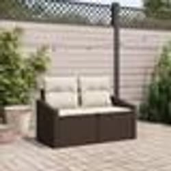 Canapé de jardin 2 places avec rangement et coussins en poly rotin marron