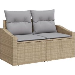 Canapé de jardin 2 places avec rangement et coussins en poly rotin beige vidaXL