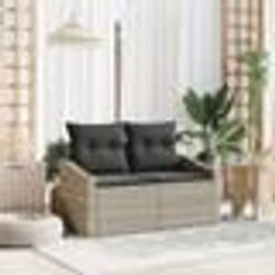 Canapé de jardin 2 places avec rangement et coussins gris en poly rattan